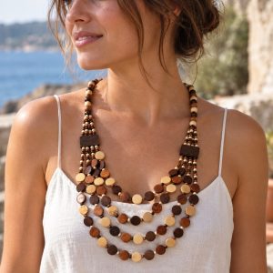 Collier Multirang en Bois Femme – Perles Bohème Chic
