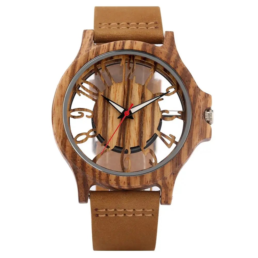 montre en bois homme à cadran ajouré