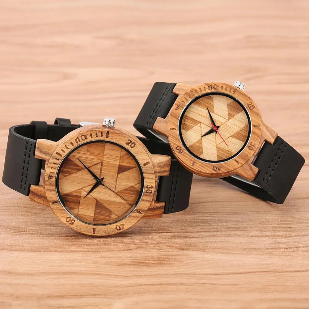 montres en bois avec bracelet en cuir