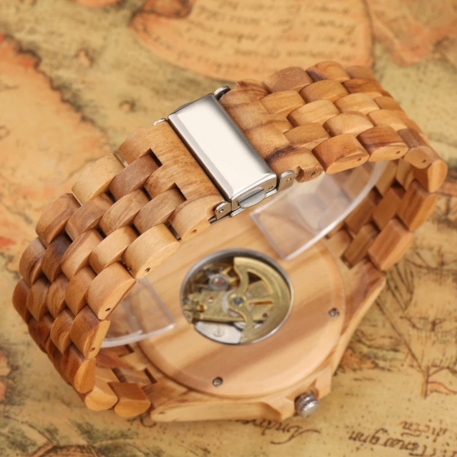 Montre Automatique en Bois pour Homme – Cadran Squelette Rouge – Image 6