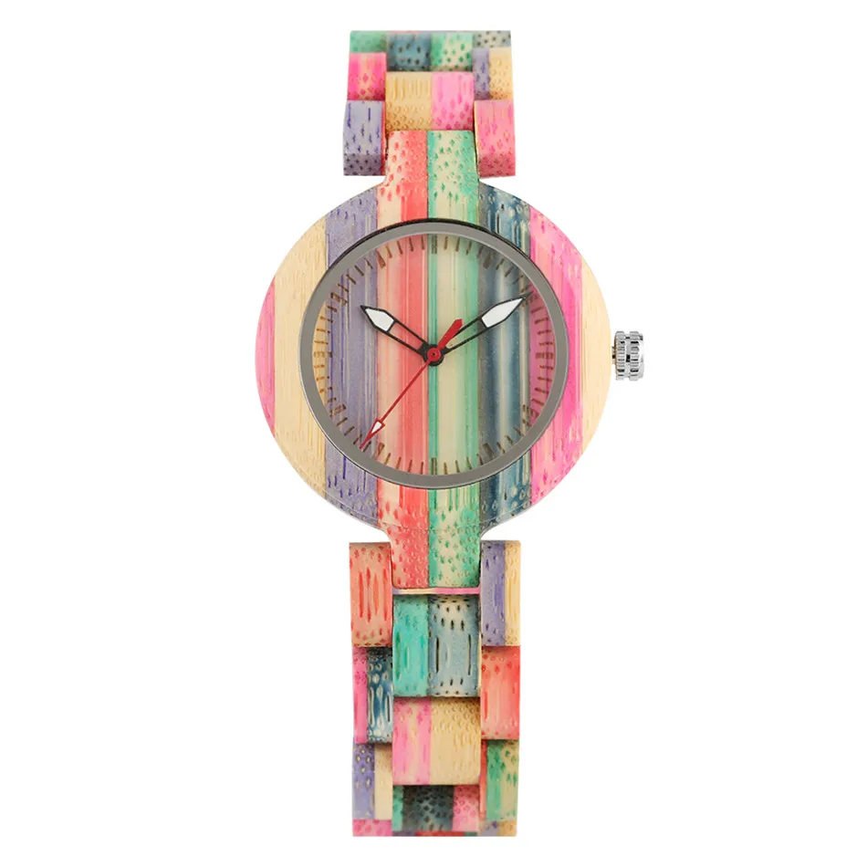 montre dame en bois avec bracelet coloré