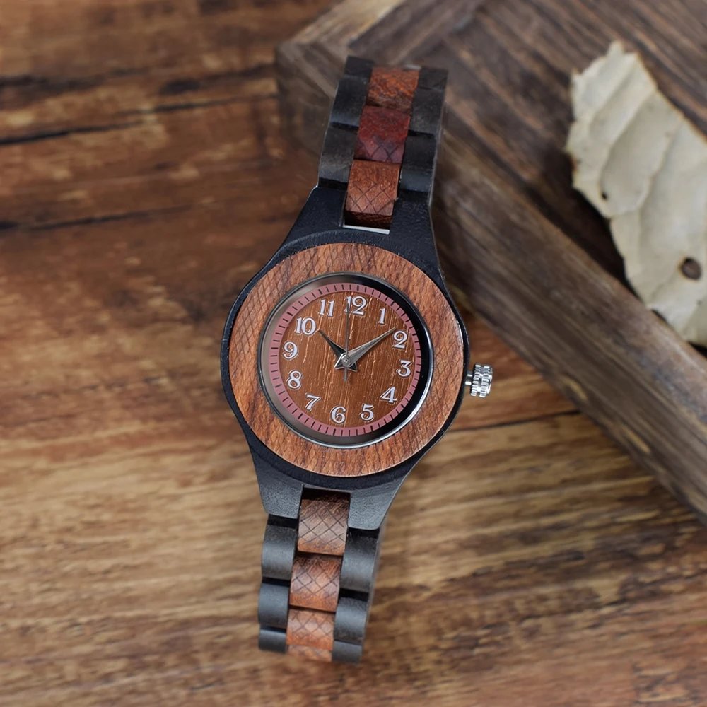 montre rond en bois femme