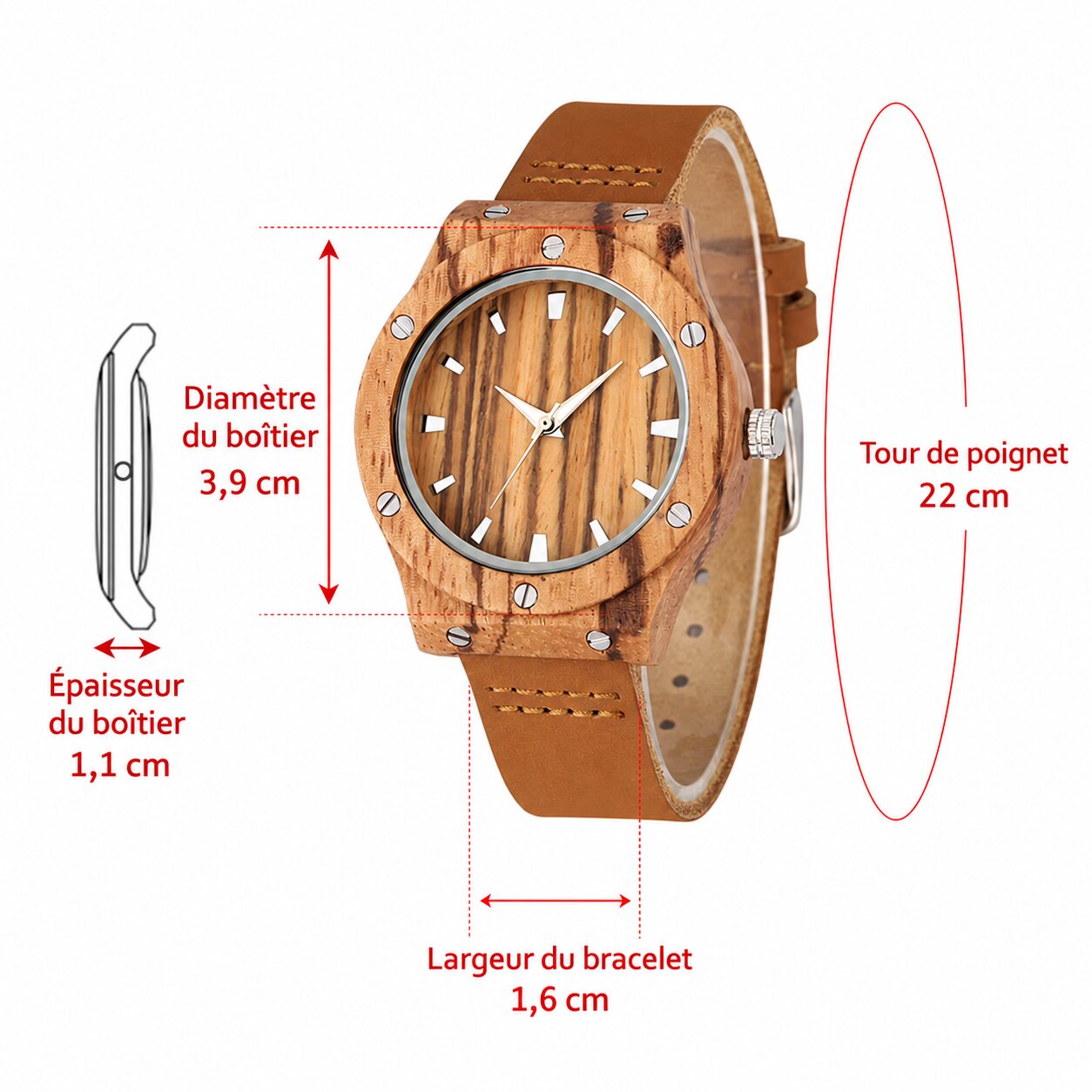 montre en bois zébrano style vintage