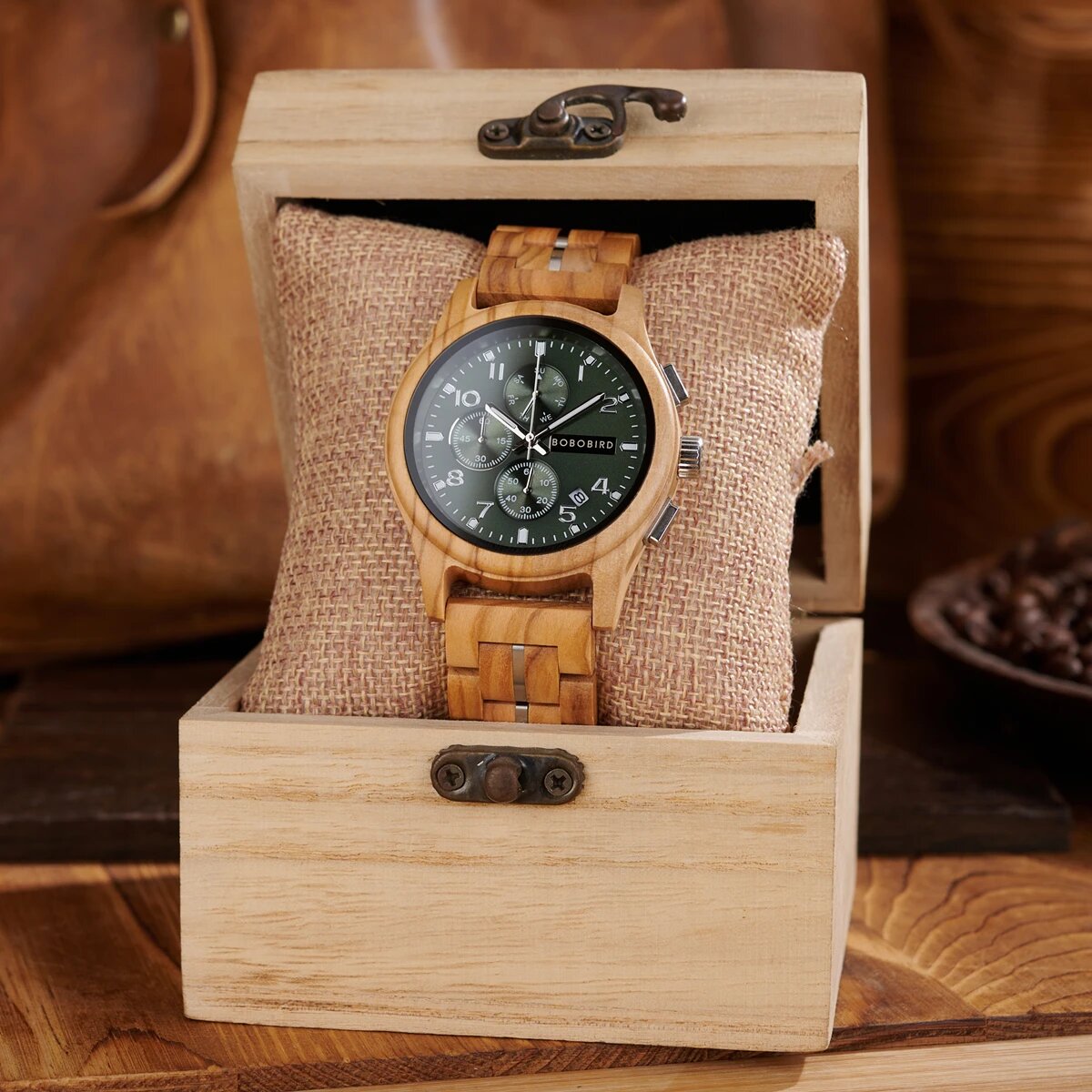 montre en bois naturel homme