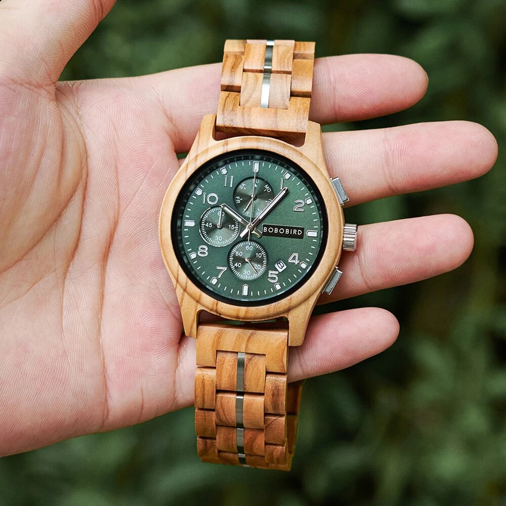 montre en bois d’olivier pour homme décontracté